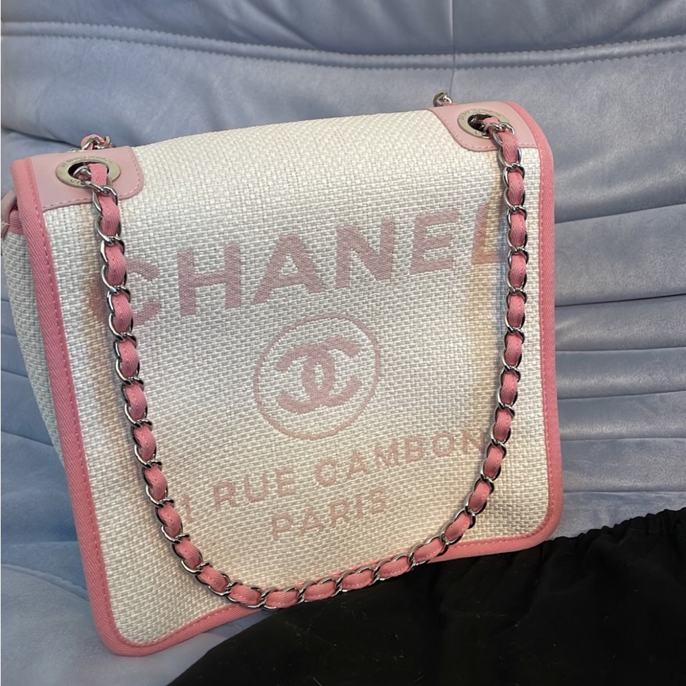 Authentic CHANEL Deauville Chain ShoulderBag/ Crossbody Bag